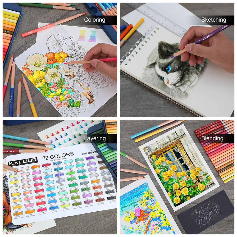 KALOUR 72 Colors Artists Colored Pencils Set, Oil-Based Soft Core, Vibrant Colors for Drawing, Sketching and Coloring 6