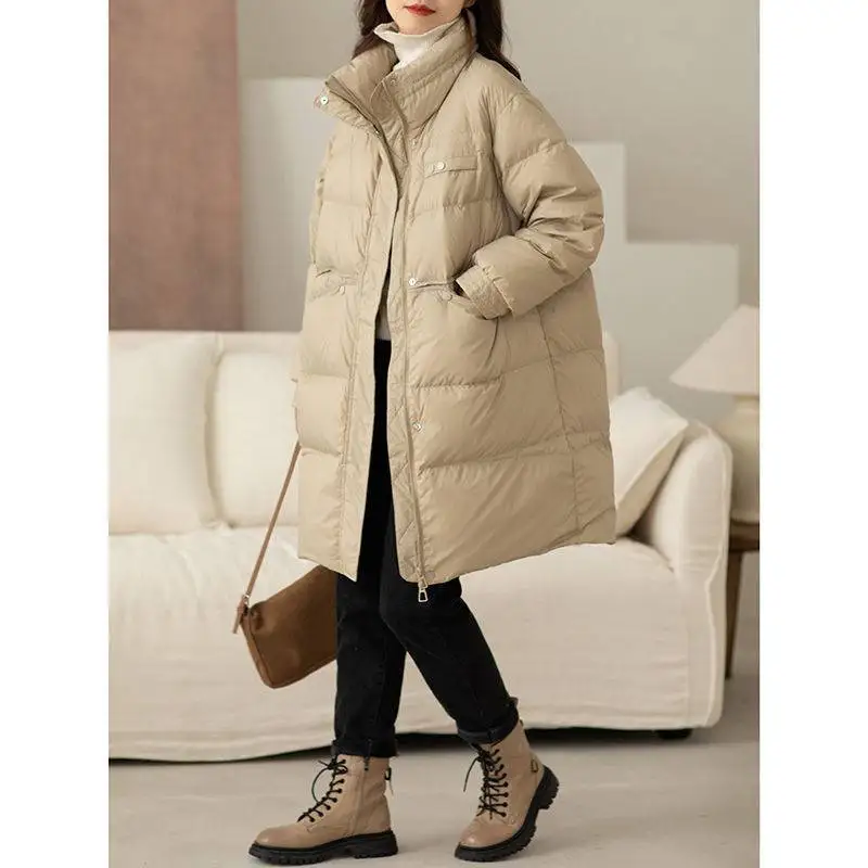

Down Jacket Women's Mid-Length Loose Thick Casual 2023 Autumn and Winter Warm Fashion White Duck down Coat