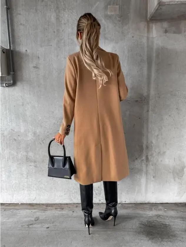 2025 NEUE Herbst Winter Frauen Lose Tren Jacke Top Ele Mode Lange Sve Revers Kragen Tasche Zweireiher Langen Mantel O – Detail 7