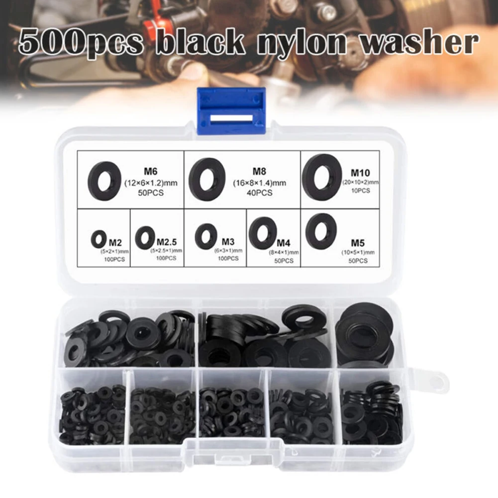 

500PCS Plastic Washer Seals Flat O Ring Assortment Kit Rubber O-Ring Seals Nitrile Washers For Car Gasket Hardware Accessories