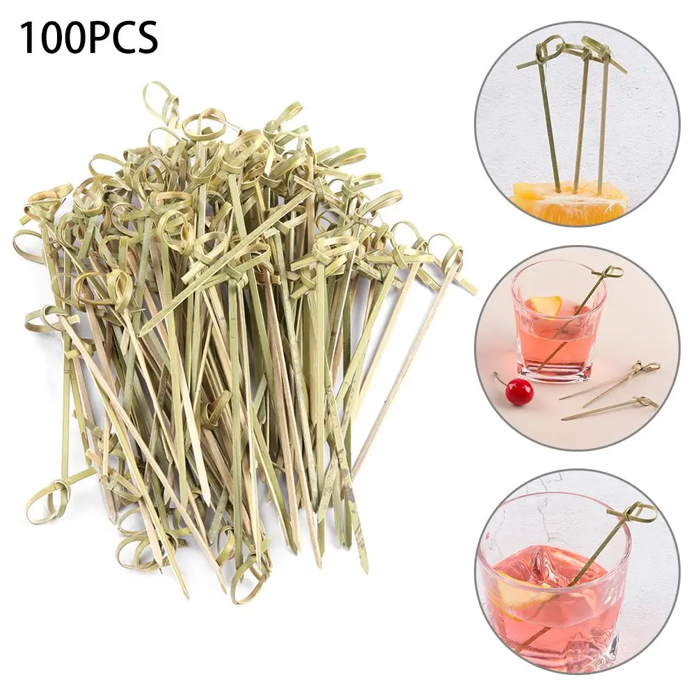 100pcs Disposable Bamboo Knot Stick Skewers Cocktail Picks Fruit Forks Barbeque Party Decoration Bar Tool