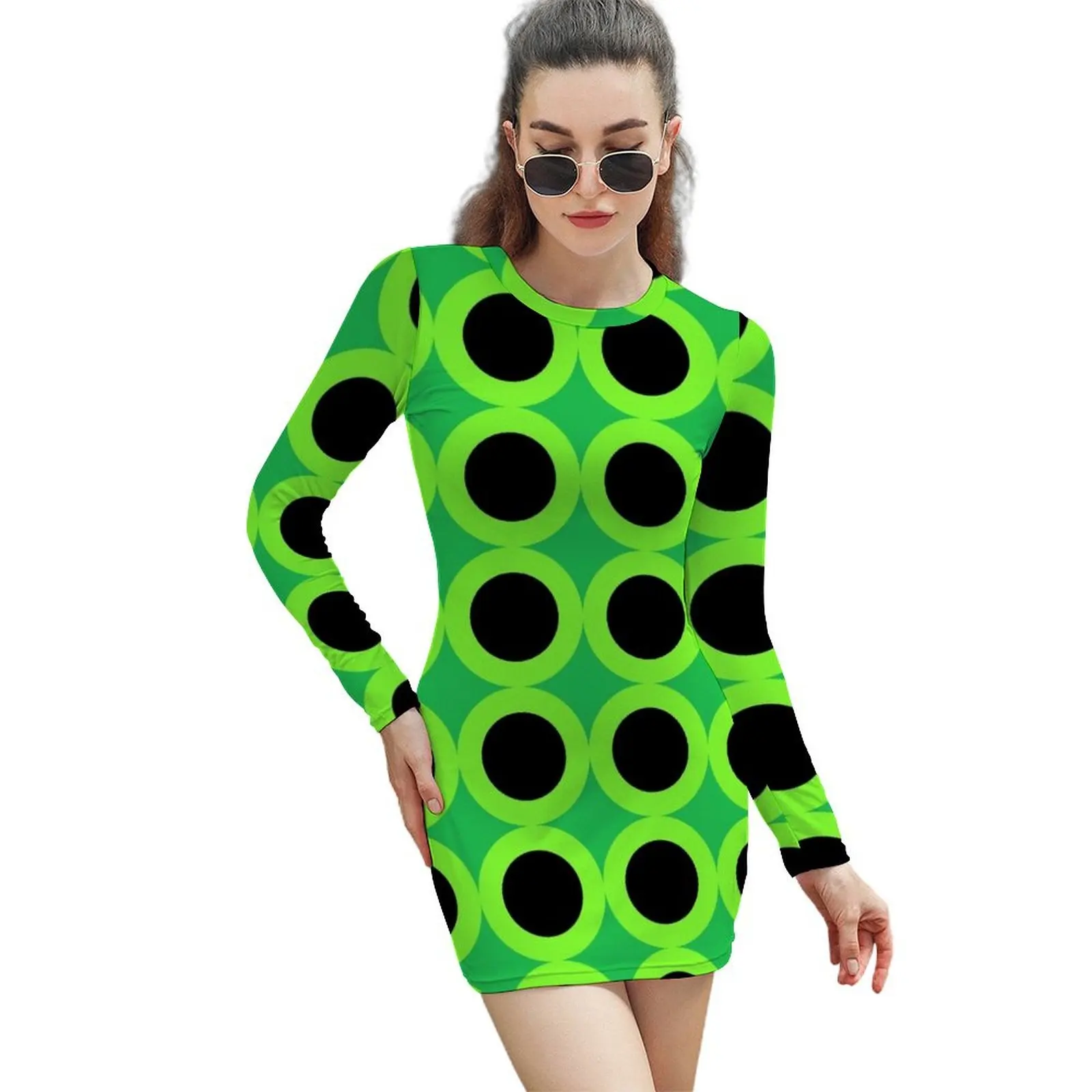 

Green Circles Long-Sleeved Sheath Dress Women dresses summer dress women elegant luxury