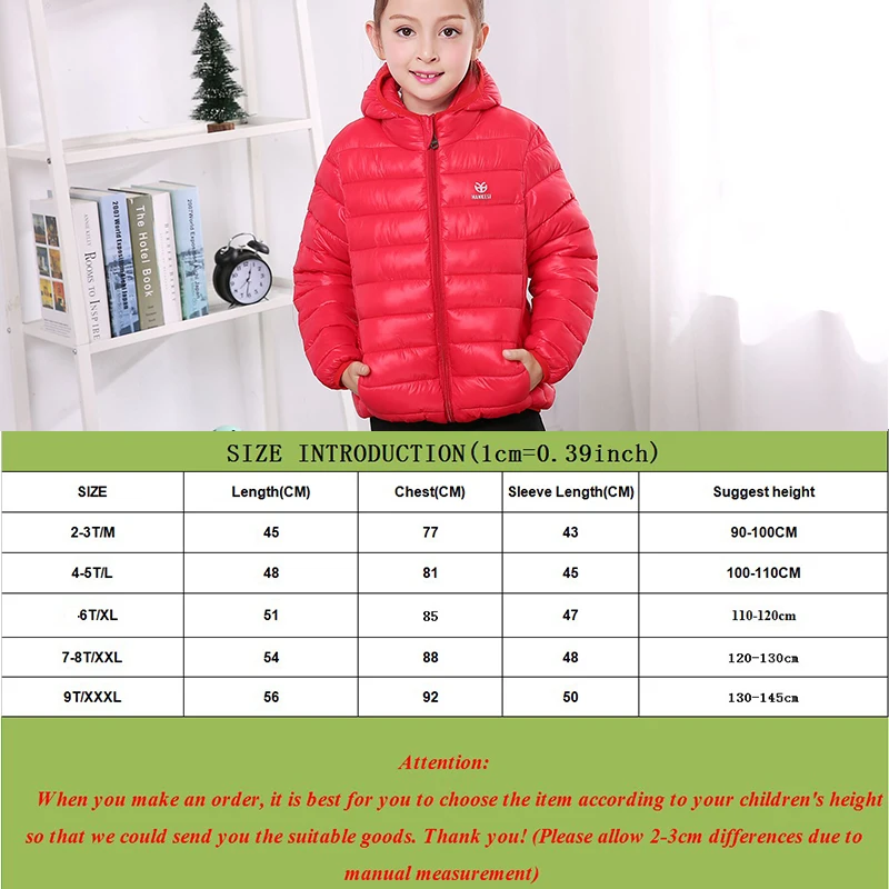 Children's Down Jackets Spring Autumn Solid Coat Cotton-padded Boys Girls Warm Winter Jacket Children Outerwear Kids Hooded Coat