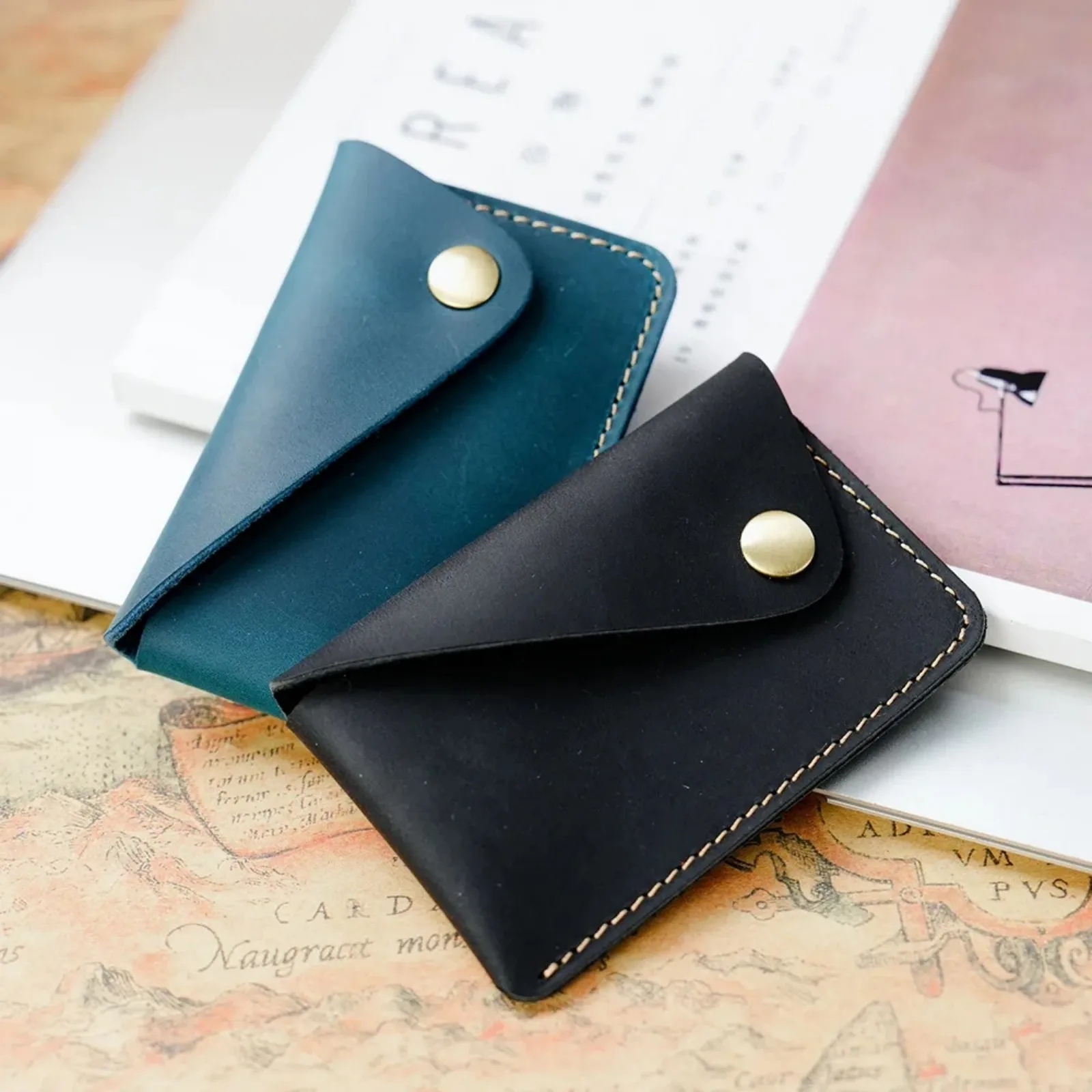 Premium Genuine Leather Minimalist Wallet with Snap Closure