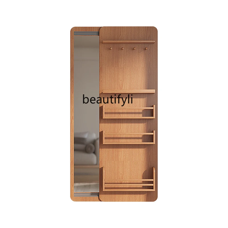 

yj Full-Length Mirror Living Room Multi-Functional Storage Decoration Nordic Solid Wood Blocking Push-Pull Dressing Mirror