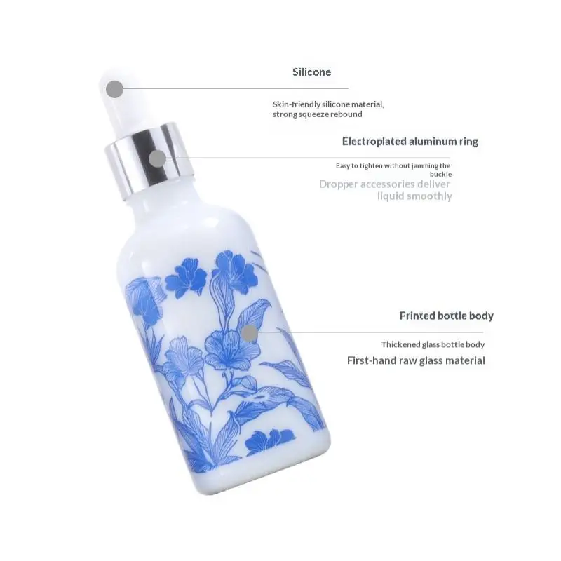 Elegant Porcelain-Inspired Dropper Bottles in Blue and White Design