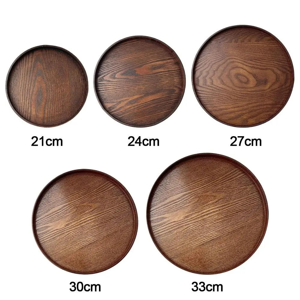 Vintage Round Serving Tray Wooden 21/24/27/30/33cm Wood Platte Food Bread Pan Coffee Home Table