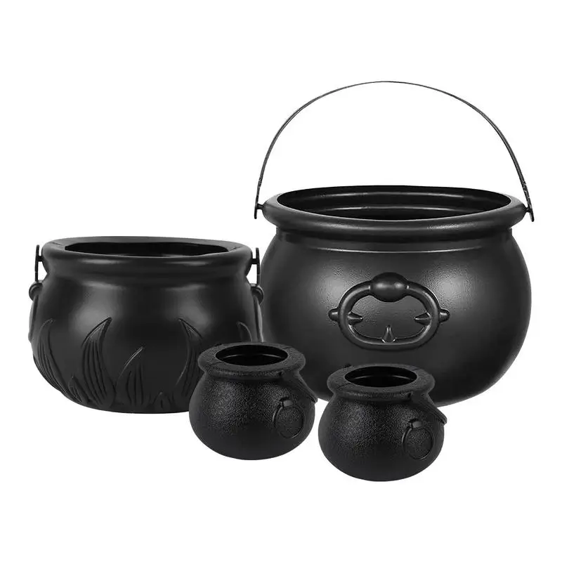 Trick Or Treat Bucket Halloween Witch Candy Bucket Snack Pot Cauldron Halloween Decor With Handle Candy Basket Bowl Holder For