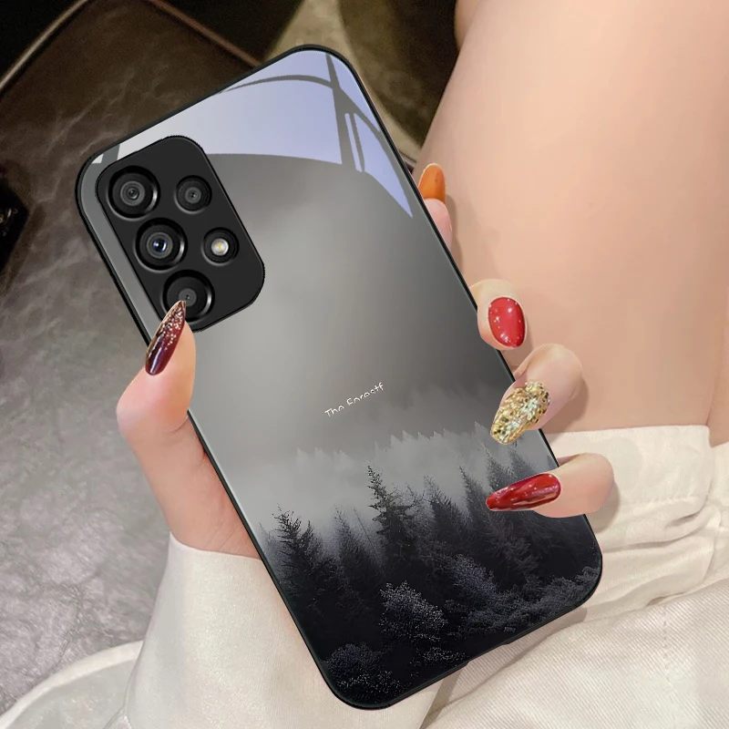 Misty Forest Black Tempered Glass Phone Case