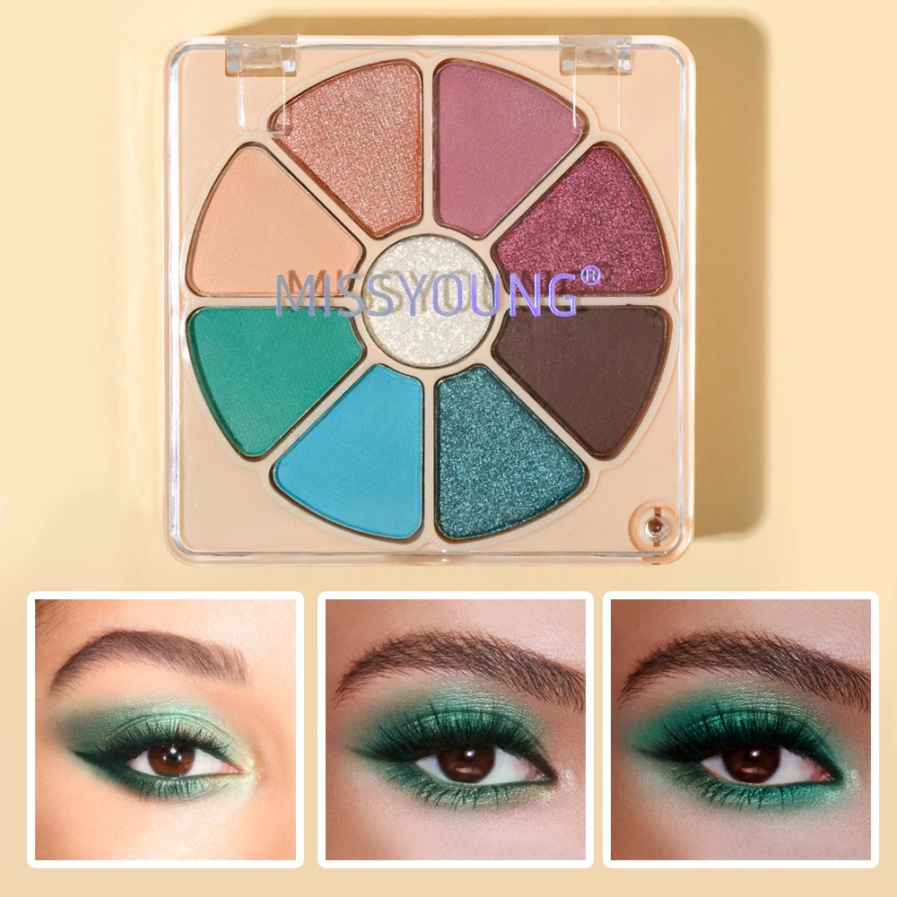 Holiday Makeup Pan Kit Pearly Glittering Metallic Eyeshadow Blush Highlighter Berry Coral Blue Brown Color Cosmetics Gift Set