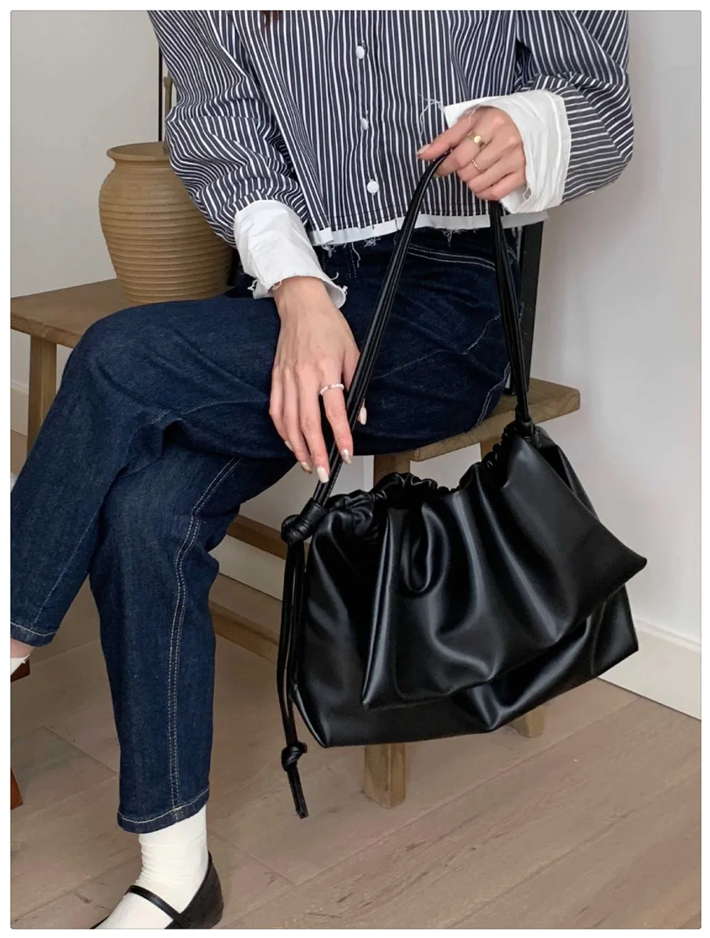 Borse a tracolla grandi per donna Borsa shopper grande Hobo Borsa a tracolla in morbida pelle PU tinta unita con coulisse increspata Lady Totes - immagine 4