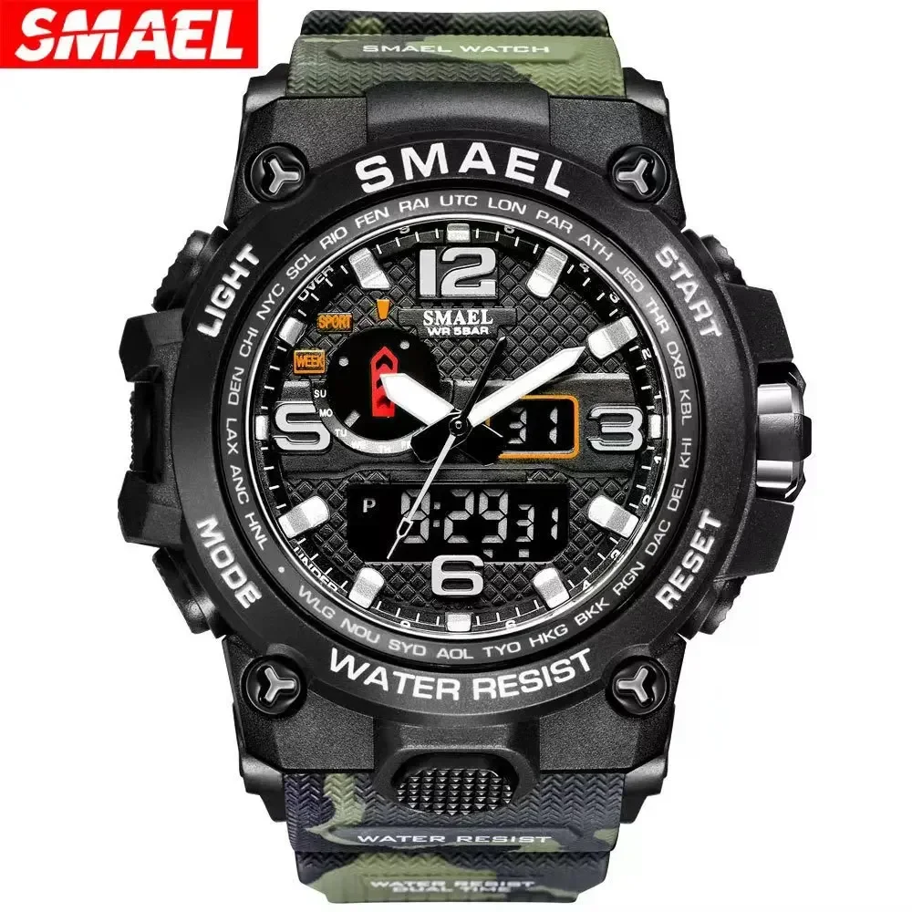 

SMAEL Quartz Military Watch Sport New Mens Watches For Men 50M Waterproof Clock Alarm reloj hombre Dual Display Wristwatch1545D