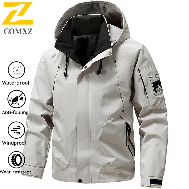 COMXZ Rain Jacket Autumn Big Size Windproof Camping Hunting Running Cycling Windbreaker Coat Gorpcore Hooded Jackets for Man