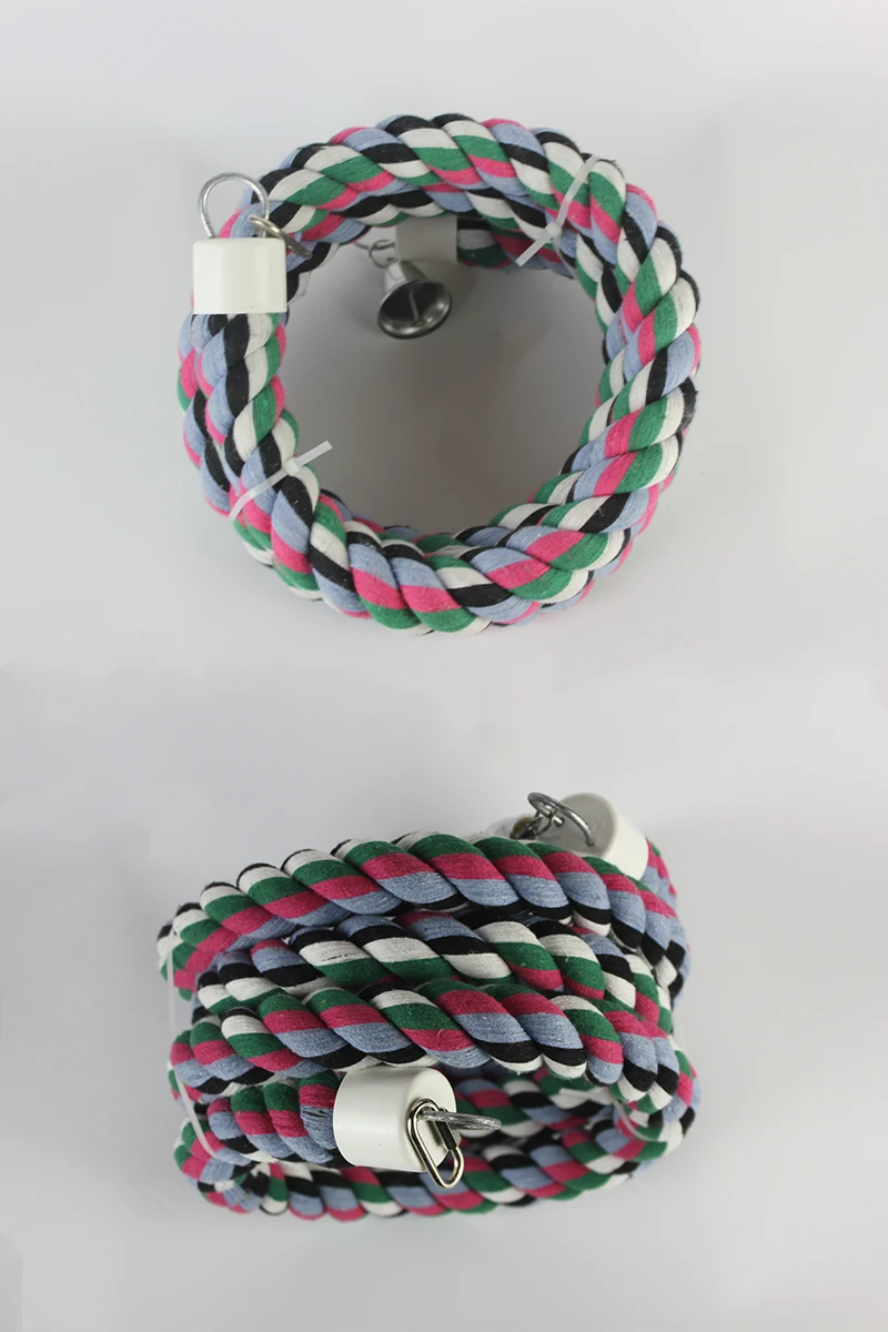 2.4Metre Long Bird Spiral Rope Perch, Cotton Parrot Swing Climbing Standing Toys with Bell Bungee Parrot Toy
