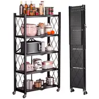5 Tier Metal Storage Shelves with Wheels Heavy Duty Foldable Garage Shelving Unit for Easy Organization Ideal for Kitchen Garage 1