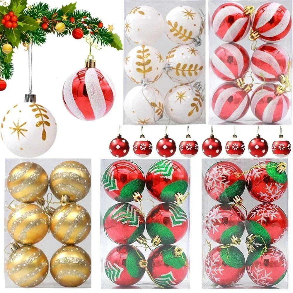 6Pcs Palle Decorative Di Natale Ciondoli Albero Di Natale Verde Fiocchi Di Neve Rossi Rami Stile Casa Decorazione Festa Di Natale Palle Giocattolo