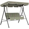 3-Seat Outdoor Patio Swing W/ Canopy & Cushion, Beige & Green 1