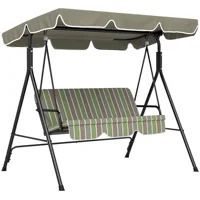 3-Seat Outdoor Patio Swing W/ Canopy & Cushion, Beige & Green 1