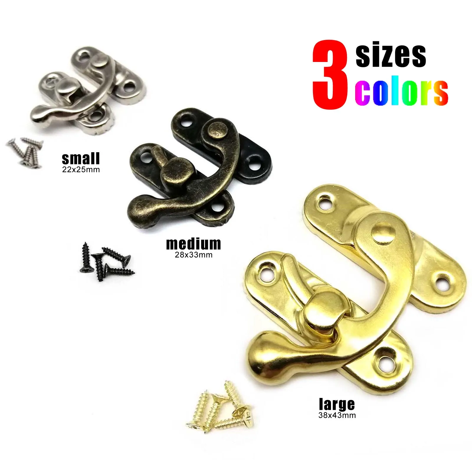 Jewelry Chest Gift Wine Wooden Box Case Toggle Latch Furniture Leather Bag Handbag Suitcase Hasp Hook Lock 3 size color 12pcs