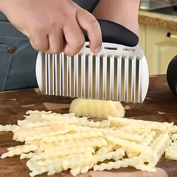 1pc Wolf Tooth Potato Cut Household Kitchen Wave Cutter Multifunctional Commercial Potato Knife Stainless Steel Wave Knife