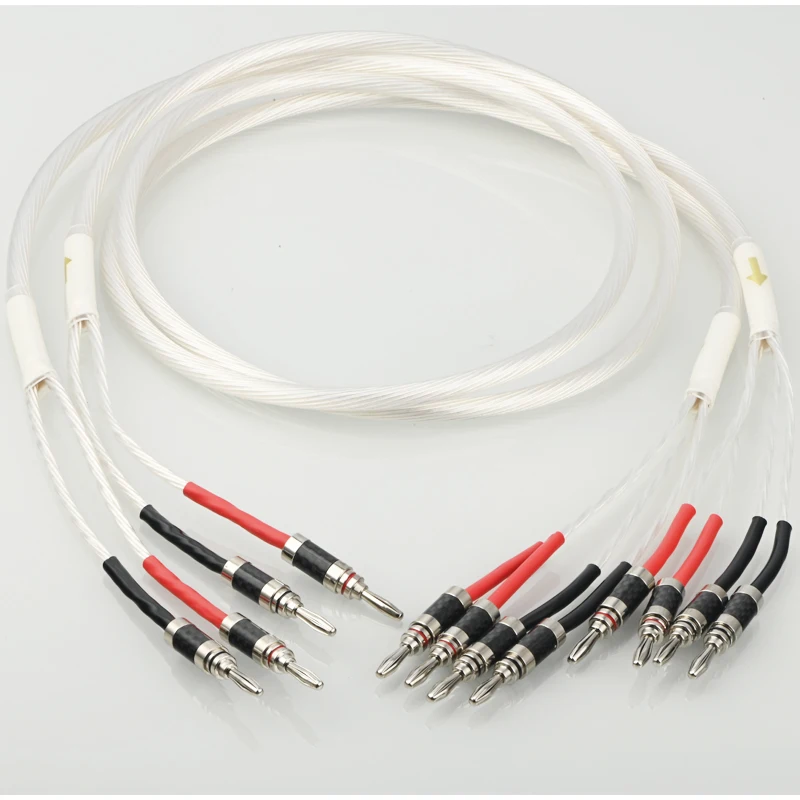 Speaker Cable 5N OCC Silver Plated Speaker Cable Banana Plug 2to2 Single cable 2 to 4 Biwire HiFi Audio Loudspeaker Wire