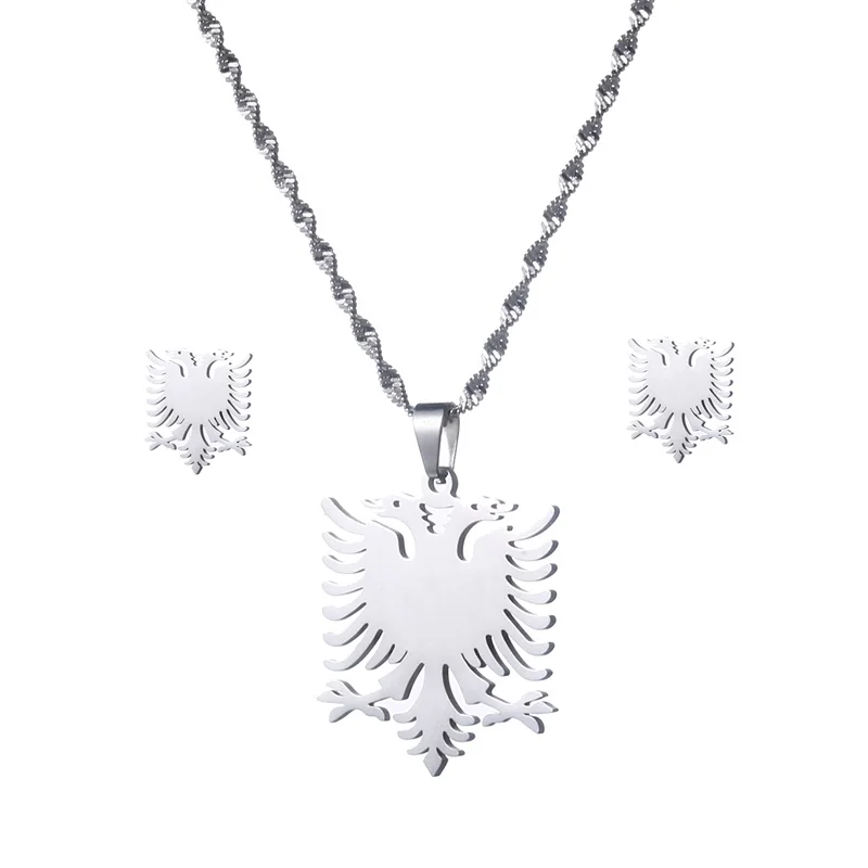 Albania Eagle Necklaces Earrings Sets Stainless Steel Jewelry Ethnic Women Girl 6
