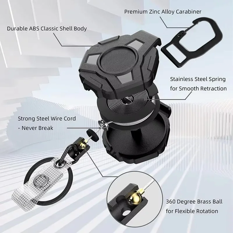 Heavy Duty Retractable Keychain Retractable Buckle Key Anti-Theft Badge Cover Automatic Retractable Anti-Theft Key Chain 3