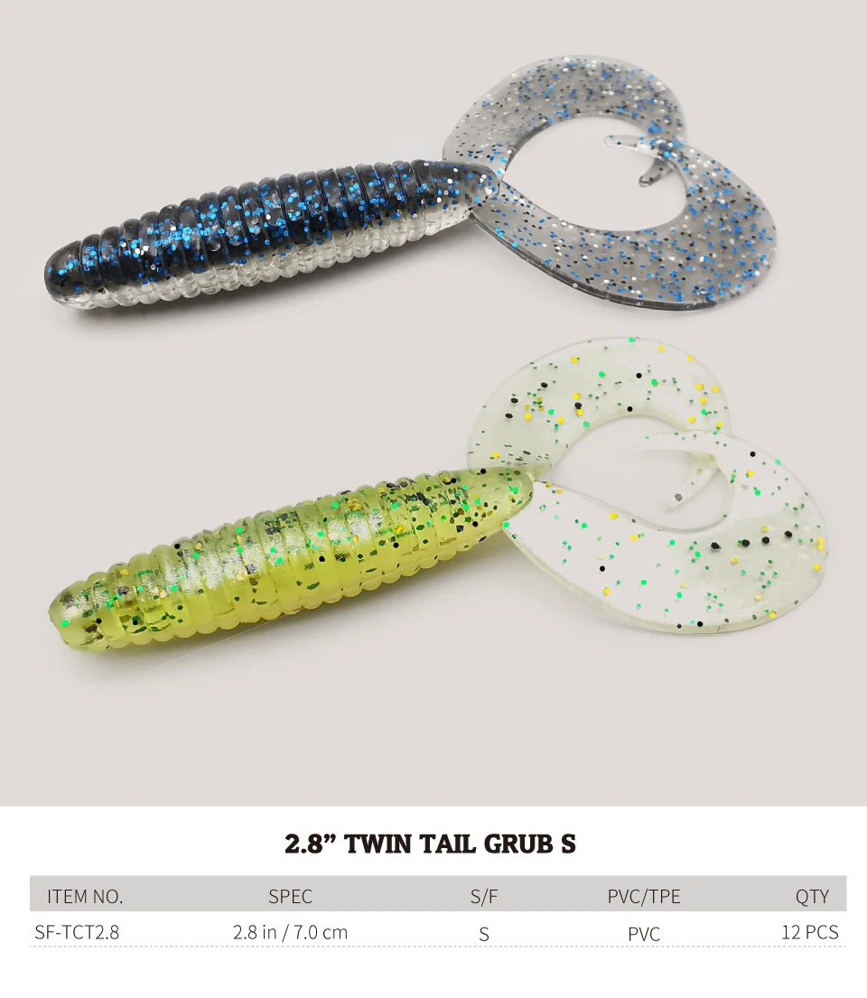 LUREHOLIC 2,8" 7 cm 12 Stück Twin Tail Grub Soft Lure Baits für Barschangeln Wurmköder für Jigkopf, Wurmhaken – Detail 4