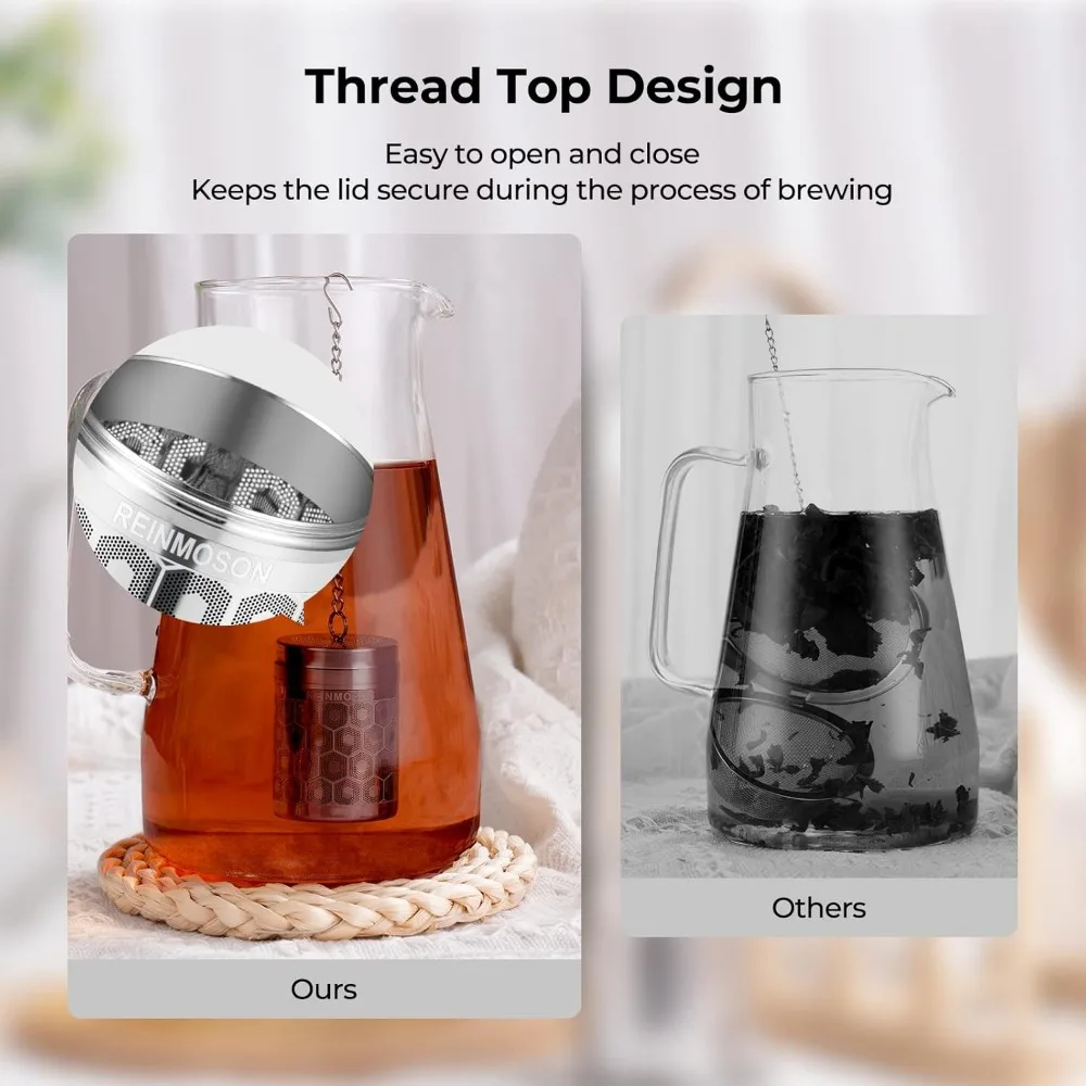 Ultra-fine Mesh Tea Infuser, 304 Stainless Steel and Upgraded Fine Thread Lid for Loose Leaf Tea Infuser