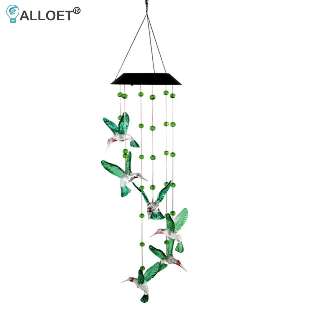 LED Solar Wind Bell Hummingbird Hanging Ornaments Outdoor Garden Wind Chime 2