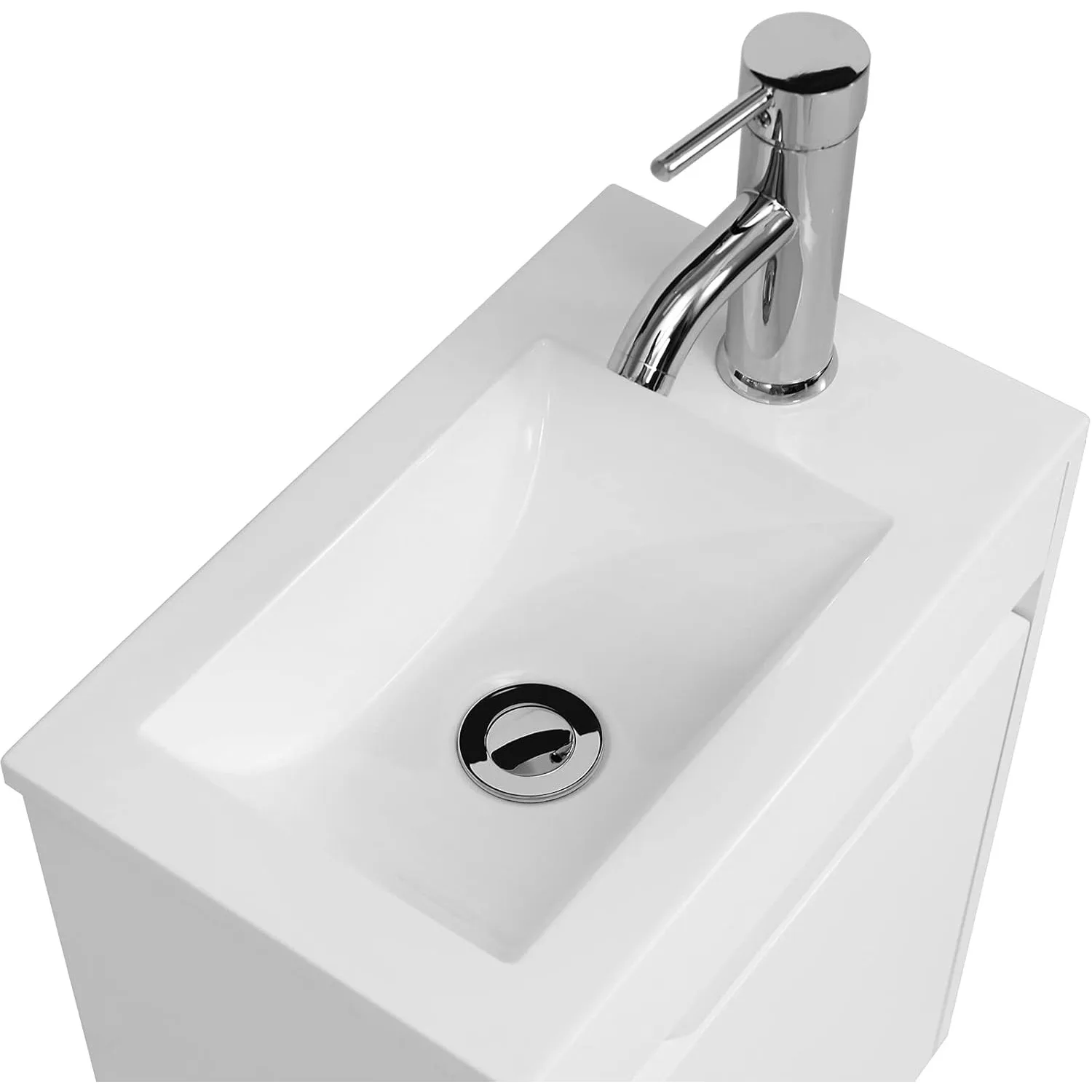 16"Small Bathroom Vanity Sink Combo,Wall Mounted Floating Cabinet W/Resin Basin Sink Top,Chrome Water Save Faucet & Pop Up Drain 6