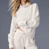 AL 2024 Yoga Weekend Escape Jogger Set Waffle Weekend Escape Mock Neck Long Sleeve Solid Color Casual Fashion Shirt 2