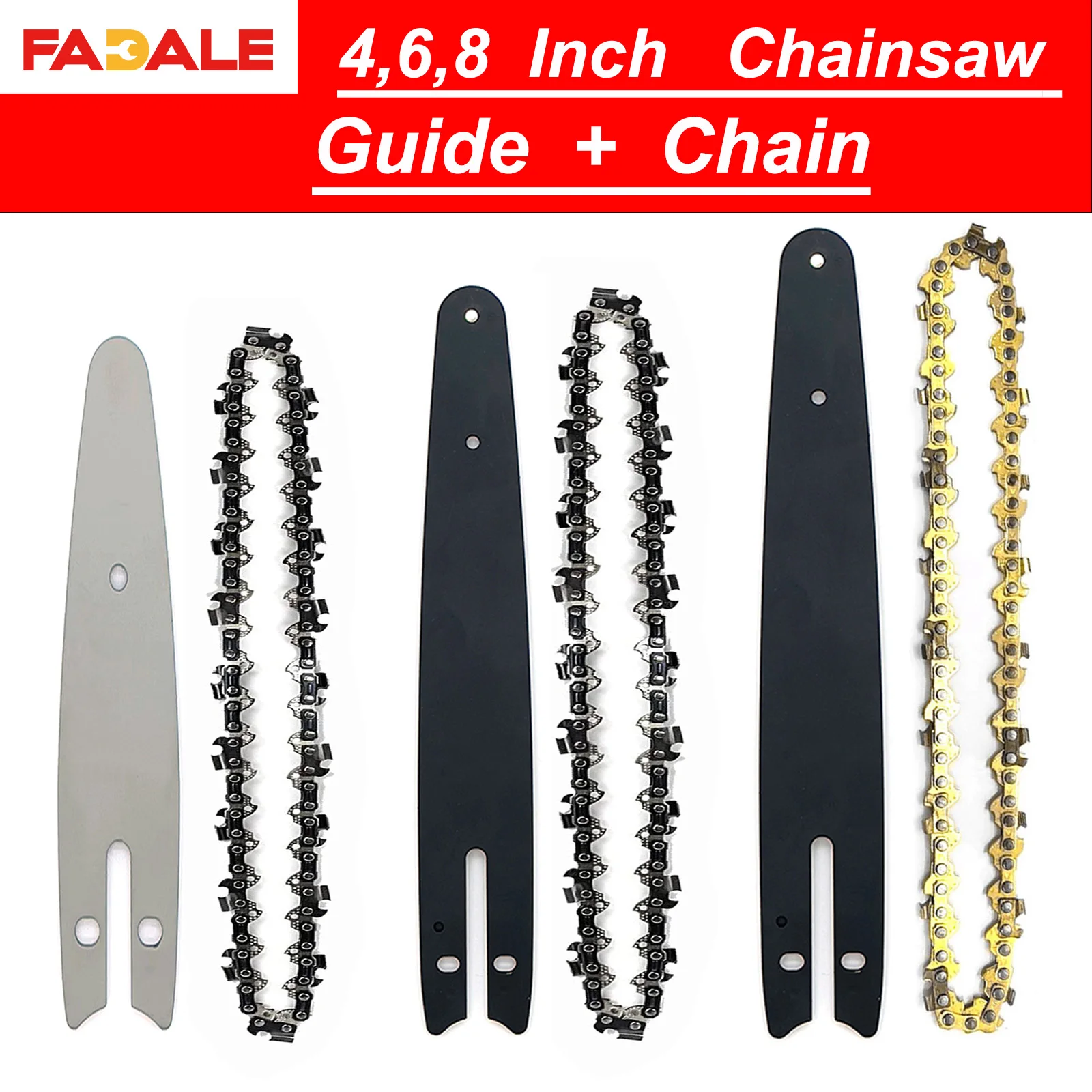 7 PCS 4/6/8 Inch Mini Steel Chainsaw Chains and Guide Plate Electric