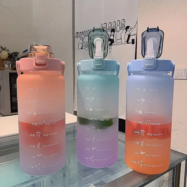 2000ML Sports Water Bottle with Time Marker Leak-proof Cup Motivational Portable Water bottle for Outdoor Sport Fitness BPA Free 3