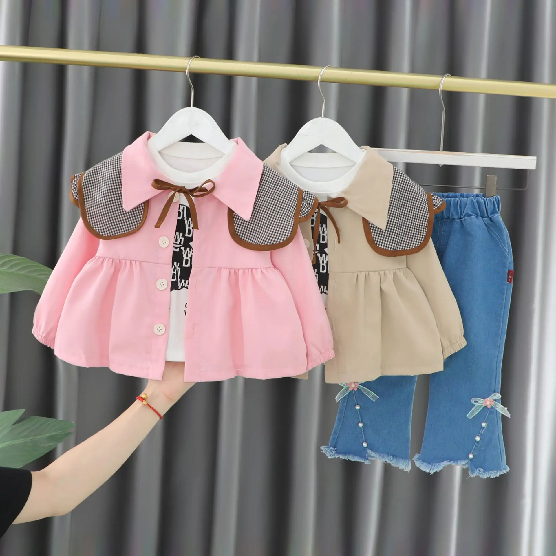 

LZH Baby Girls Clothes 2023 Autumn Long Sleeve Suit Fashion Solid Coat+Vest+Top+Pants 4 Piece Outfits Sets For Children 1-5 Year