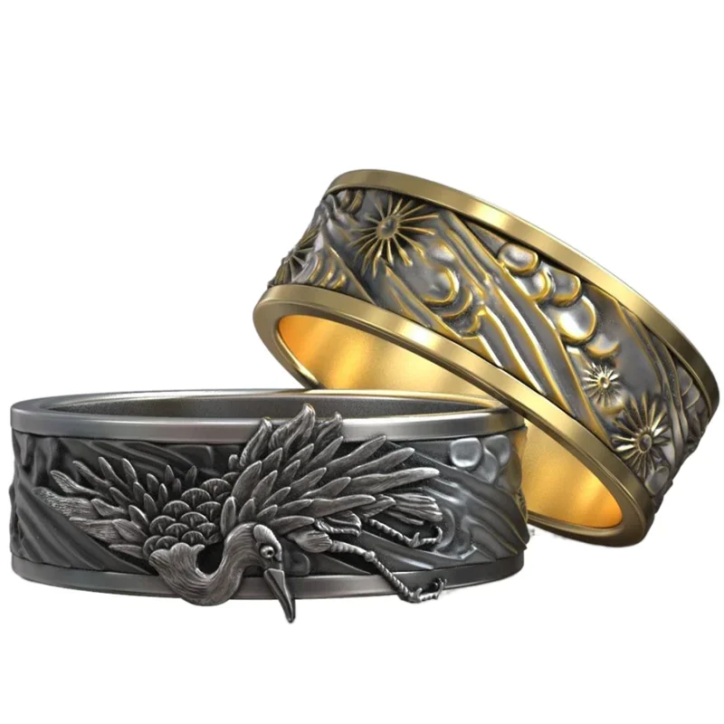 

Обручальное кольцо серого цвета из серебра 925 пробы, 7 г, Heron Ardea Cinerea Crane Bird Asia East