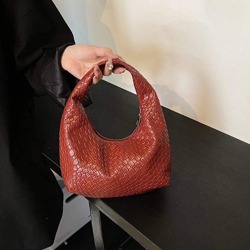 Borsa a Spalla Classica da Donna in Pelle PU Morbida con Manico Superiore, Design Intrecciato e Goffrato, per Uso Quotidiano