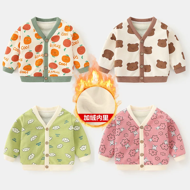 Spring Baby Boys Girls Knit Cardigans Cute Cartoon Kids Coat Infant Toddler Long-sleeve Sweater Jacket Plush Warm Baby Clothes kids clothes,baby jacket