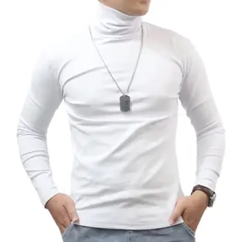 Luxury Men's Casual Turtleneck T-Shirts Autumn and Winter Tops Slim Collar Full Sleeve Innerwear Undershirt Golf Wear Men Tee