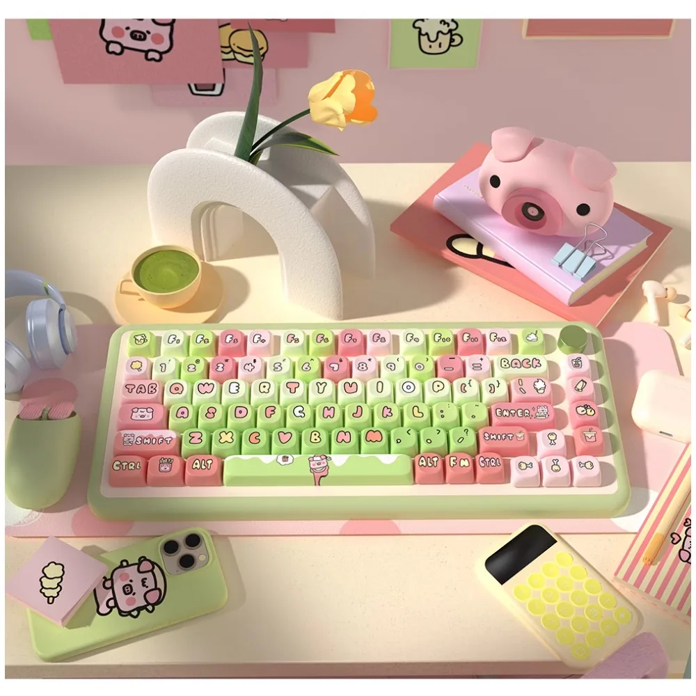 

145 Keys/Set Piggy Thursday Keycaps Girl Cute Kawaii Pink PBT Keycaps MCA Height for MX Switch DIY Mechanical Keyboards Gift