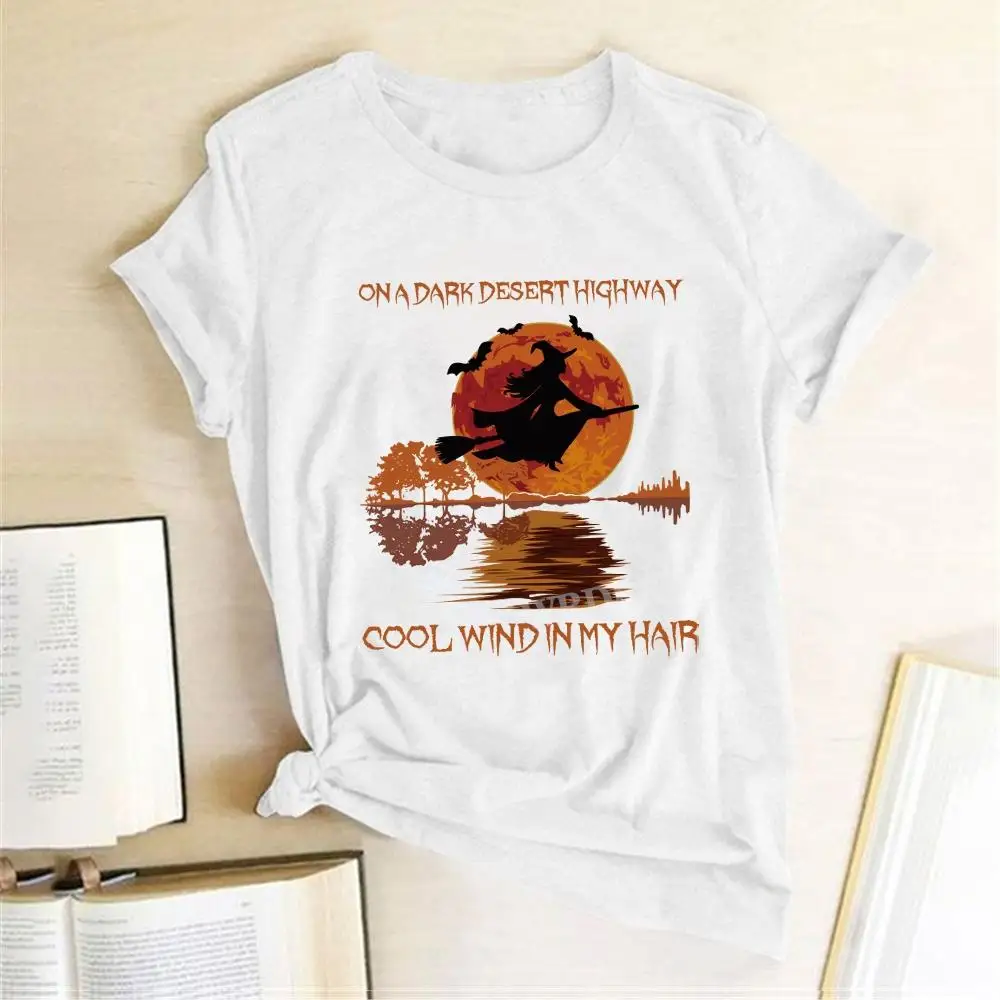 

On A Dark Desert Highway Printing T-shirts Women Summer Aesthetic Clothes Loose Halloween Graphic Tee Streetwear