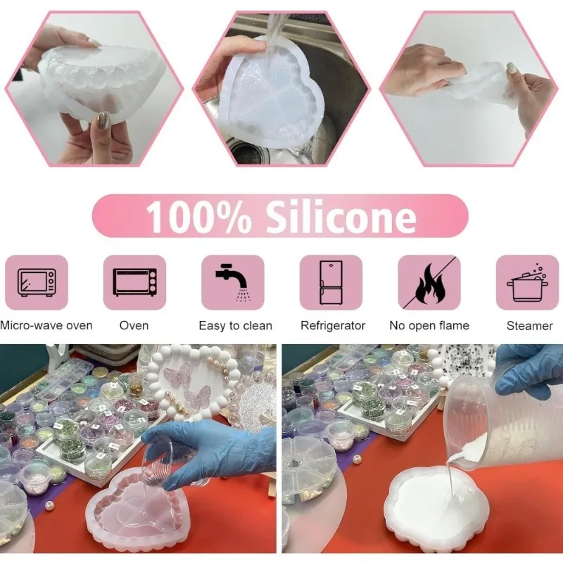 Silicone Resin Molds for Epoxy Crafts Bubble Coaster DIY Kits Assorted Shapes Heart Ideal for Home Decoration and Gift Casting