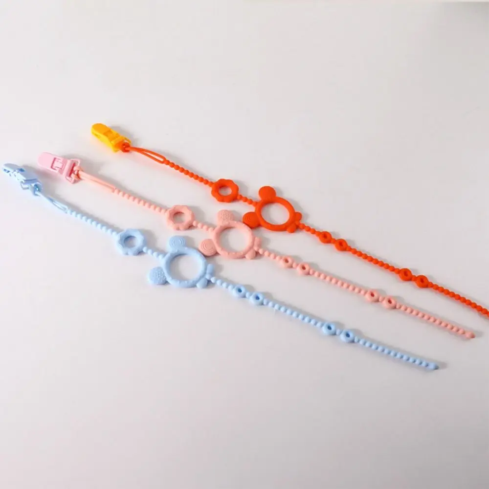 

Держатель для соски с мультяшным медведем, зажимы, цепочка против падения, аксессуар для соски, детский прорезыватель, игрушки, ремни, силиконовые, чистый цвет