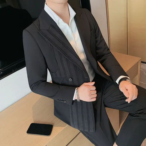 남성용 하이 엔드 블레이저, 두껍고 화려한 남성 블레이저, 캐주얼 웨스턴 핏 파티 클럽, 웨딩 소셜 블레이저, 2023 년 가을 및 겨울 상품 2