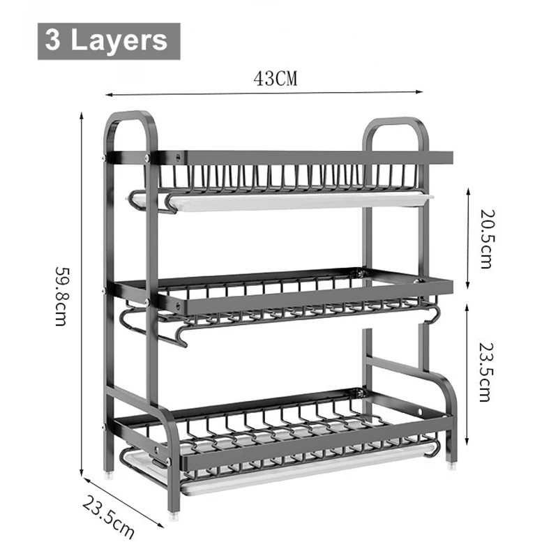 2/3-Tier Carbon Steel Dish Rack with Utensil Holder Compact Rustproof Kitchen dishes dryer Countertop Organizer & Drying Drainer 6