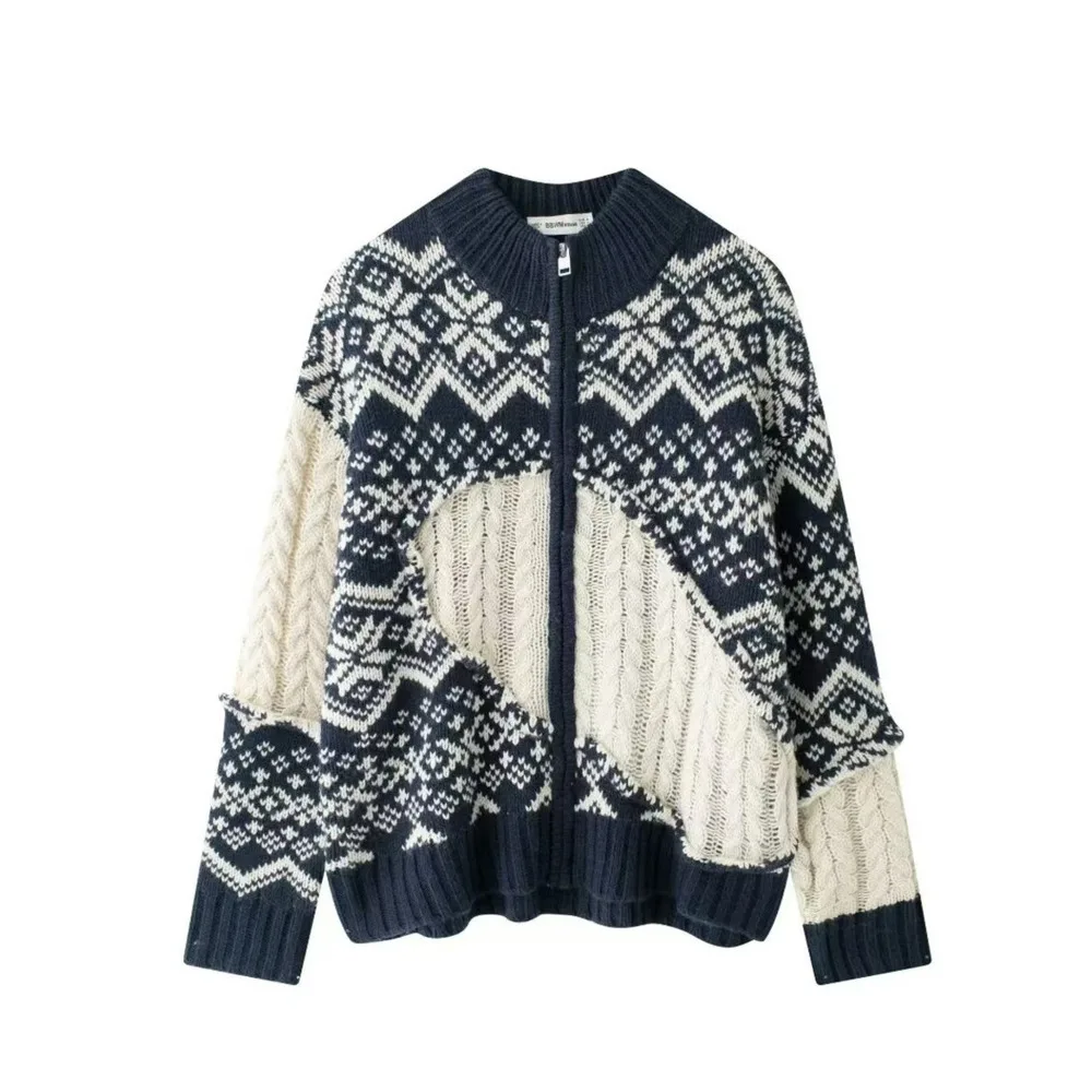 Damenbekleidung 2024 Herbst und Winter neue modische Strickjacke Jacquard gestrickte langärmelige Jacke_voghion.com