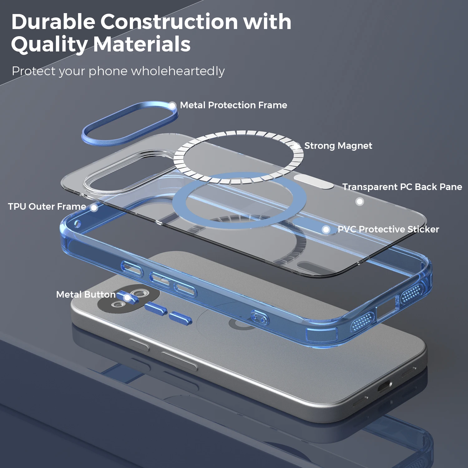 Enhanced Magnetic Transparent Case - Shockproof Clear Acrylic Hard Back Cover with Wireless Charging Compatibility