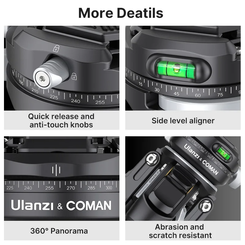Coman Zero X Zero Y Zero 38 경량 여행용 삼각대, 확장 1/4 나사 360 조절 가능 볼 헤드 삼각대 헤드