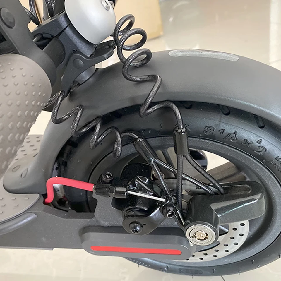 Antivol Câble Métal + Verrou à Disque Rouge Pour Scooter Ou Vélo - Pratique Et Portable