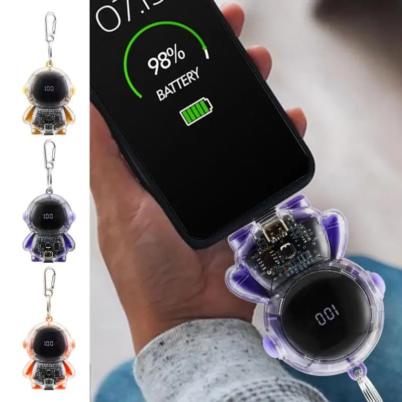 

Portable Power Bank 1500mAh Keychain Fast Charging Astronaut Power Bank Mini Phone Charger For Women & Men Direct Charging Power